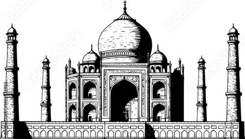 Line Art Depiction of the Taj Mahal's Domes and Symmetry

