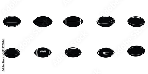 Rugby Ball Icon Set – American Football, Sport Equipment, Game Symbol