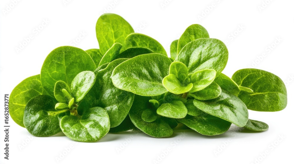 Fototapeta premium Fresh Green Herbaceous Plant Leaves Against a Clean White Background