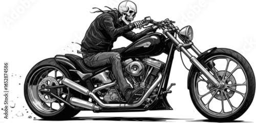 Skeleton riding custom motorcycle vector illustration
