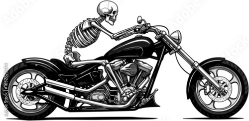 Skeleton riding custom motorcycle vector illustration

