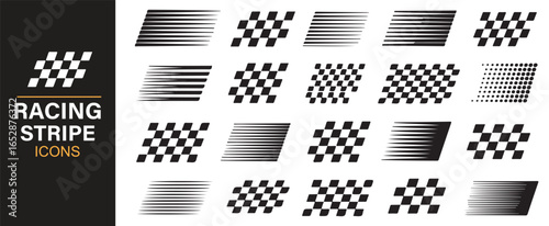 Icon Collection Featuring Racing Stripes and Checkered Flags for Competitive Designs