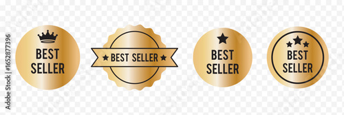Set best seller icon design with laurel, best seller badge logo isolated . Best choice. Best Award brand, premium crown and stars . eps 10 