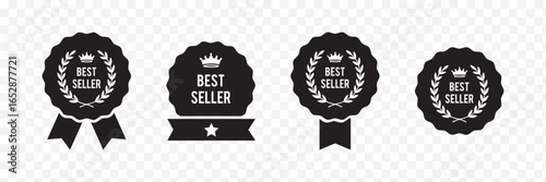 Set best seller icon design with laurel, best seller badge logo isolated . Best choice. Best Award brand, premium crown and stars . eps 10 