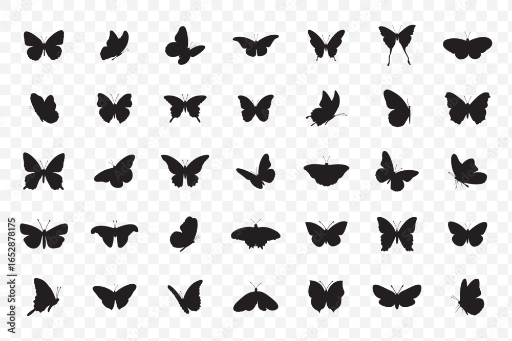 Fototapeta premium Butterfly Silhouette Set A collection of butterfly silhouette vector for elegant tattoo designs, nature-themed art, and decorative . eps 10