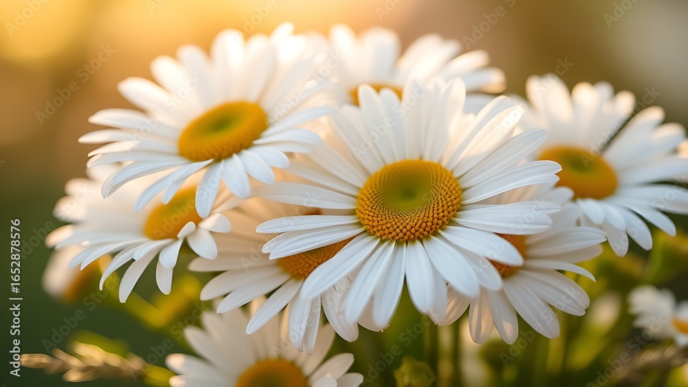 Fototapeta premium Fresh daisy bouquet in soft morning light, captured in close-up with a shallow depth of field.