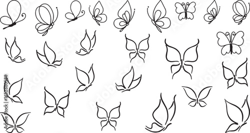 ​Twenty-Five Simple Line Art Butterfly Vector Silhouettes in Various Flying Poses