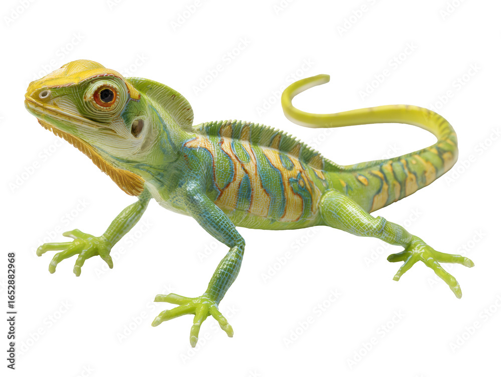 Fototapeta premium Colorful lizard in vibrant hues exploring its environment on a transparent background, cut out