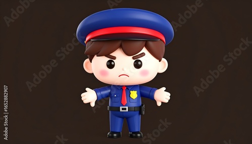 3D cartoon police officer, upset