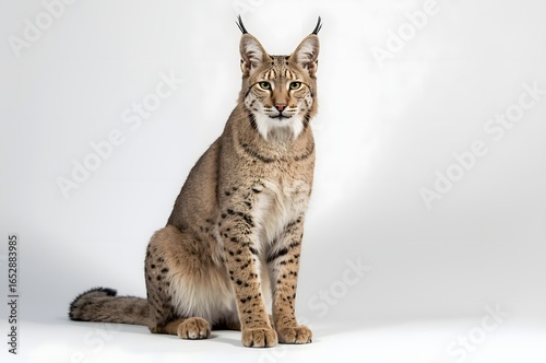 Eurasian Lynx, lynx lynx, 5 years old, standing in front of white background