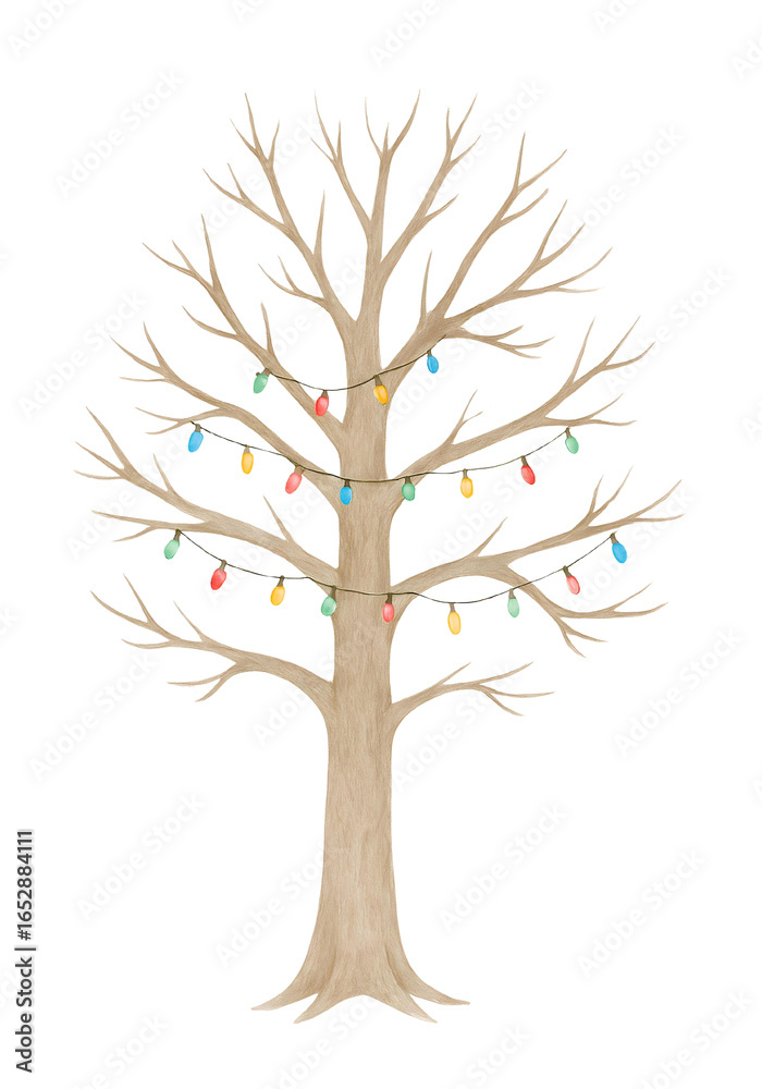 Fototapeta premium Watercolor Christmas Tree Illustration, Festive Holiday Decoration Isolated on White Background