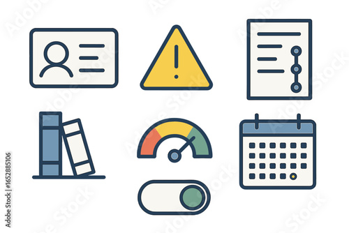 Modern Flat Design Icons: A Comprehensive Collection for Business Concepts, Including Identity, Alerts, Tasks, and Time Management, Presented on a Textured Background for Enhanced Visual Appeal.