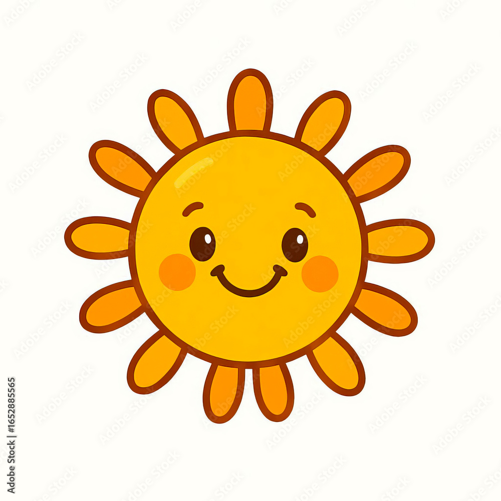 Obraz premium Smiling Sun Character Logo - Kindergarten & Summer Camp Joyful Icon 