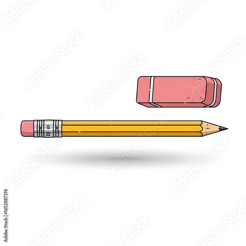 Wooden pencil with eraser isolated on white background 4