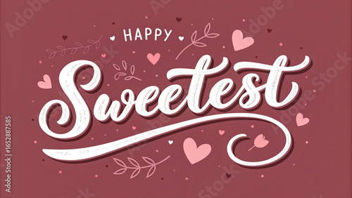 Happy Sweetest Day Hand Lettering with Hearts and Leaves celebration love