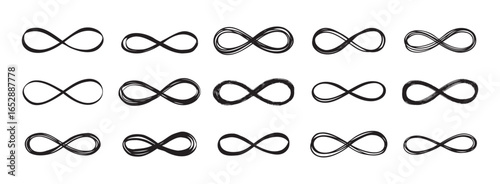 Infinity sign doodle hand drawn icon set 