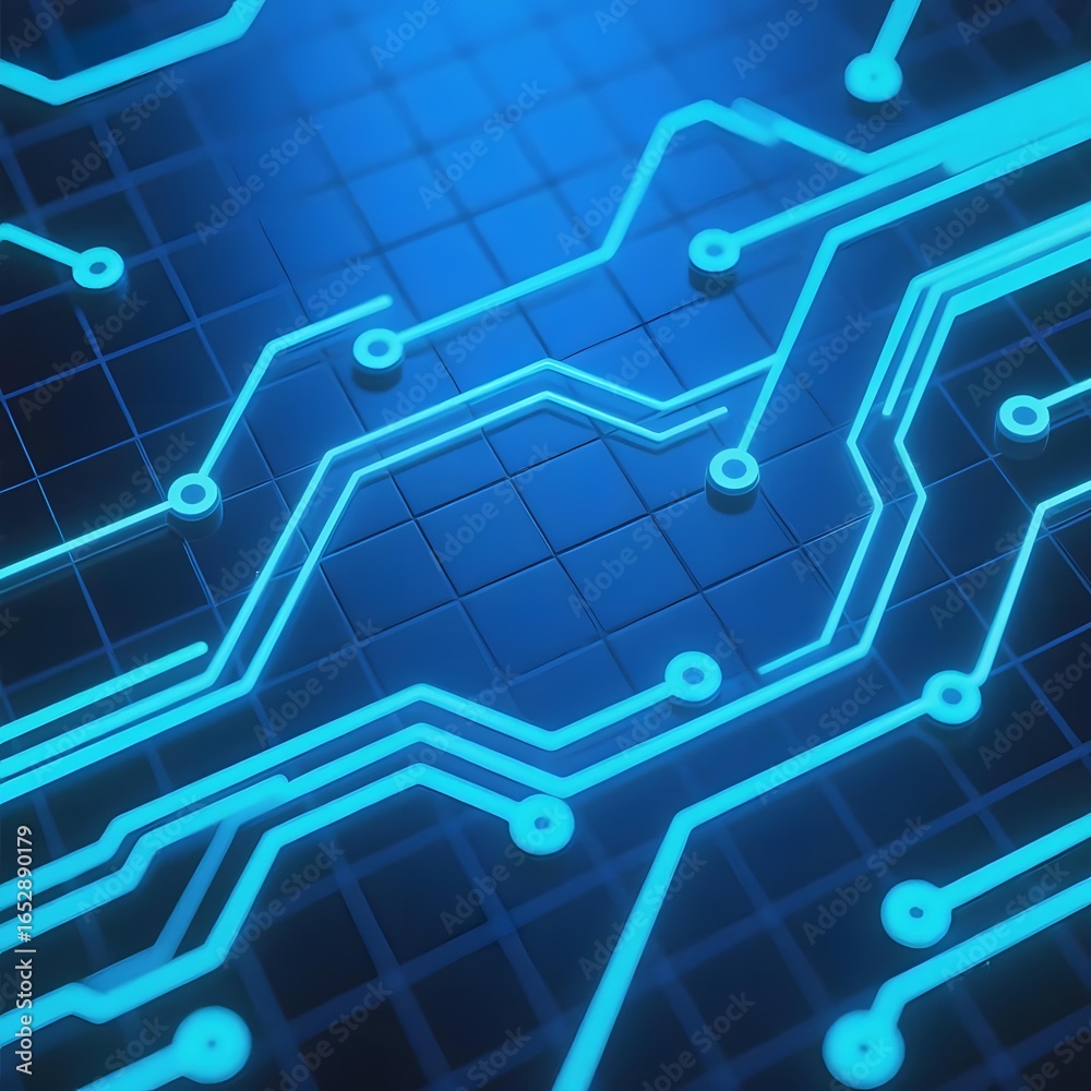Fototapeta premium Blue Circuit Board Design with Illuminated Pathways