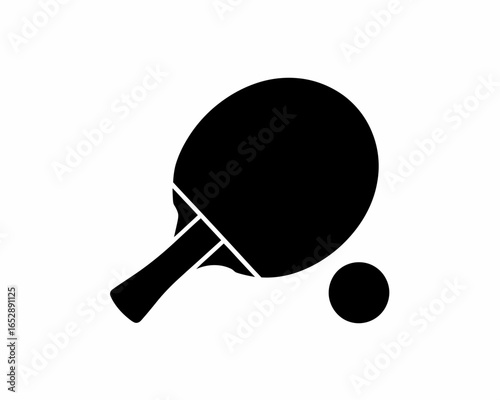 Black silhouette of a ping pong paddle and ball isolated on white background silhouette