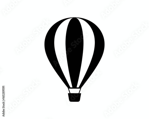 Classic hot air balloon silhouette with striped pattern isolated on white background