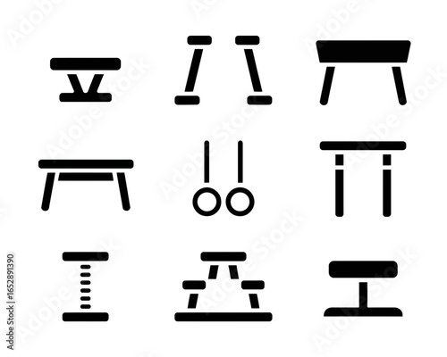 Gymnastics equipment silhouettes collection isolated on white background