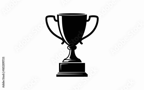 Black silhouette of a champion trophy with handles isolated on white background