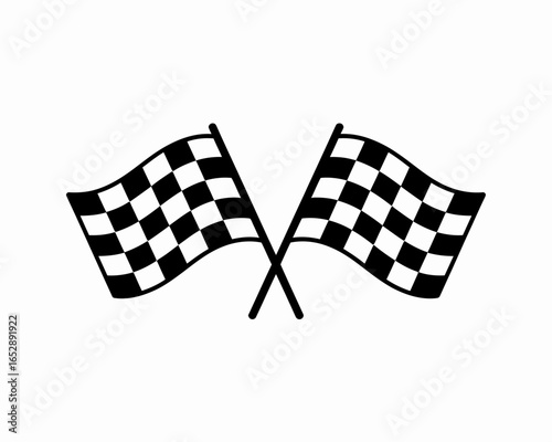 Two crossed checkered flags silhouette isolated on white background
