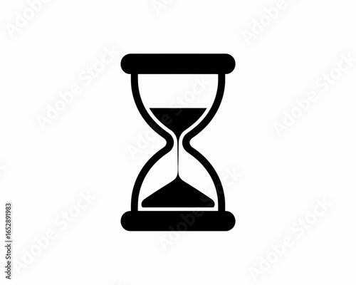 Black silhouette of an hourglass with sand flowing isolated on white background