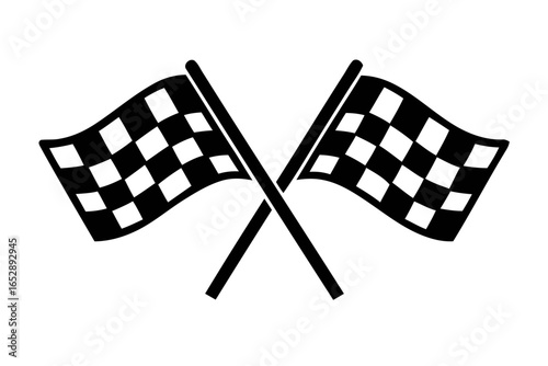 Two crossed checkered flags silhouette isolated on white background