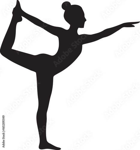 Elegant yoga dancer in natarajasana pose silhouette isolated on white background