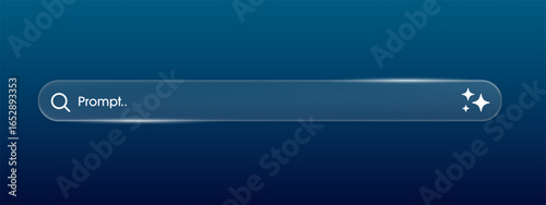 Generative AI bar in Liquid glass style. Artificial intelligence concept. Search and analysis by AI. Chatbot and Assistant. Modern web user interface element for UI UX design. Vector illustration.