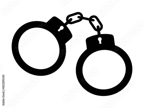 Black silhouette of handcuffs connected by a chain isolated on white background