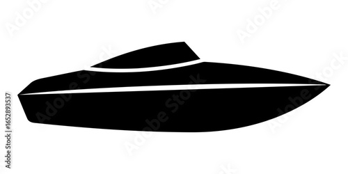 Sleek black silhouette of a modern speed boat isolated on white background silhouette