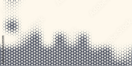 Triangle Shapes Vector Abstract Geometric Technology Background. Radial Composition Halftone Frame Triangular Retro Simple Pattern. Minimal Style Dynamic Tech Wallpaper