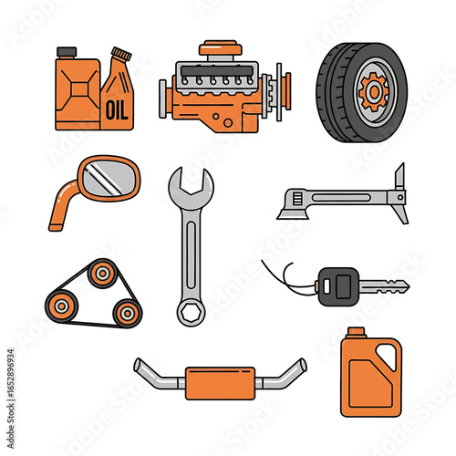 Car Parts Collection Simple Line Art Automotive Repair Elements high quality professional