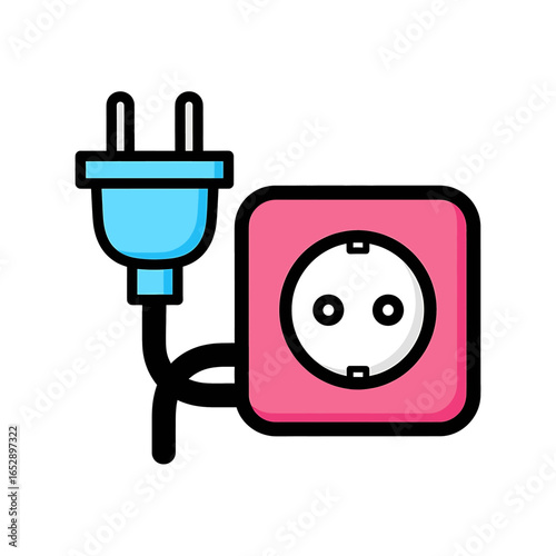 Electric plug and socket Vector illustration Pink square outlet Two prong plug Connection concept high quality professional