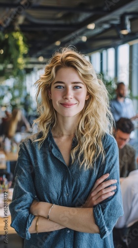 Wallpaper Mural Casual Businesswoman Standing with Confidence in Stylish Open Office Environment Torontodigital.ca