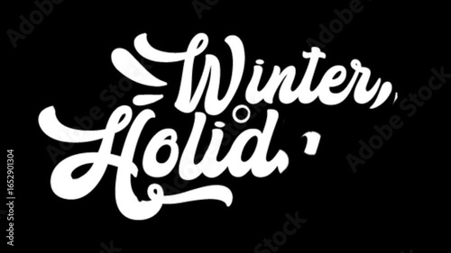 Animated hand drawn lettering text winter holidays whihte and black background alpha. moving brush texture letters. hand drawing effect alpha channel
