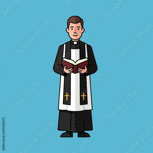 Illustration of a Catholic priest holding a book.