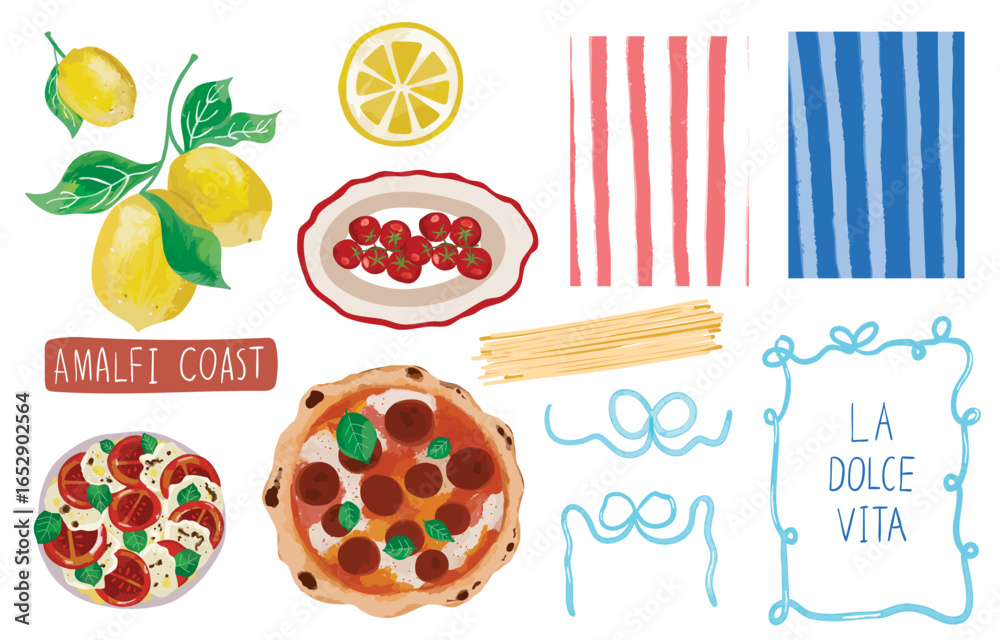 Fototapeta premium pizza salad and lemon element object for italian design