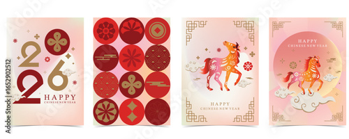 Chinese new year background with horse and lantern for A4 vertical design