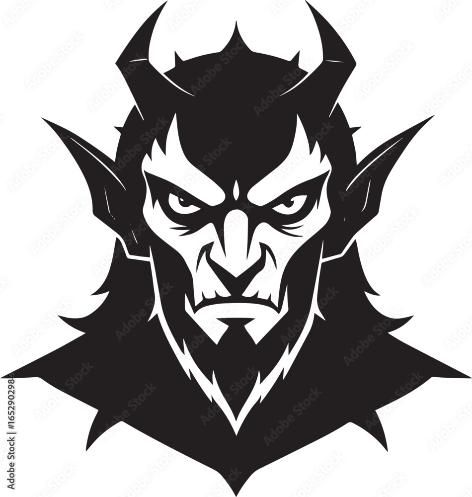 Fototapeta premium Devil Face Silhouette Vector – Spooky Horned Demon Head Silhouette Clipart 