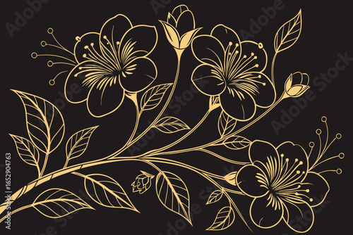 Gold floral pattern on black background