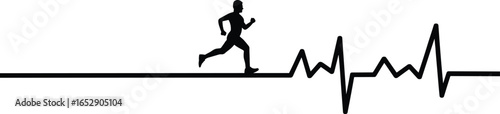 Silhouette of a man running with heartbeat pulse line, health and fitness symbol, cardio exercise concept, active lifestyle icon, heart rate monitor graphic, wellness and sports illustration