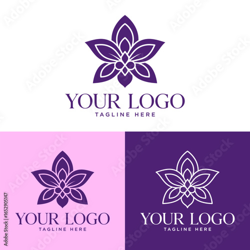 Elegant modern purple orchid logo design for spa, beauty, health and nature brand.