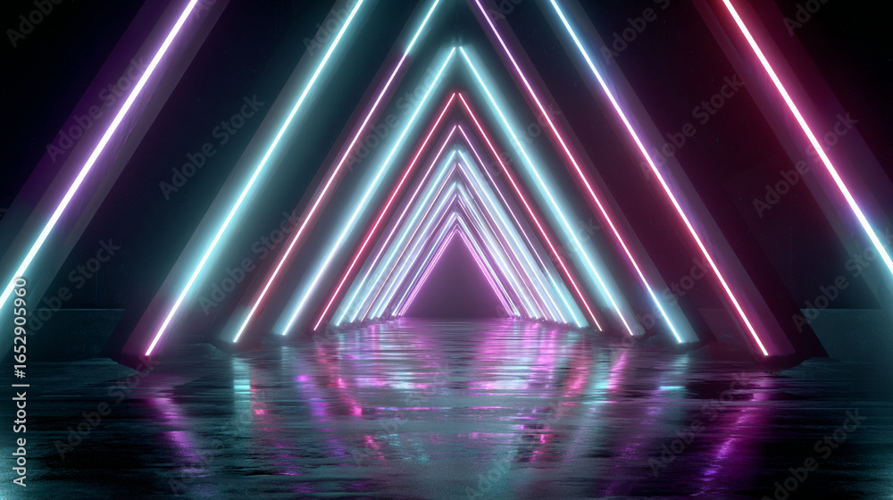 Naklejka premium Neon Triangle Pathway: Abstract Light Art Background