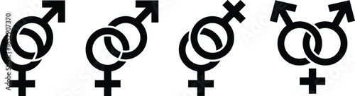 Set of gender symbols icons, male, female, and combined gender signs, LGBT, LGBTQ+, gender identity, sexual orientation, relationship symbols collection