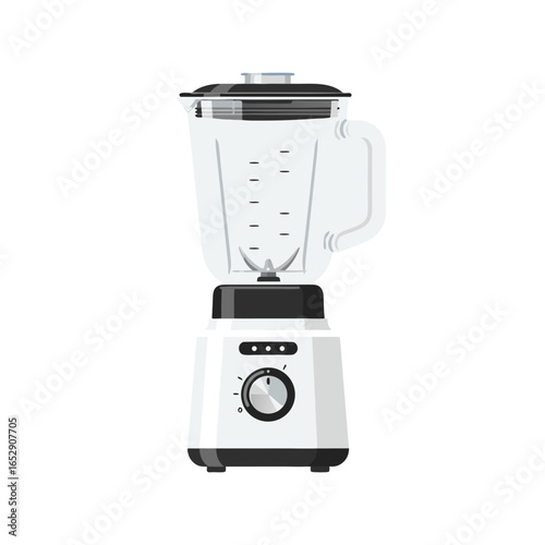 Modern blender appliance on white backdrop demonstrating streamlined kitchen essential object equipment utility tool cooking preparation.