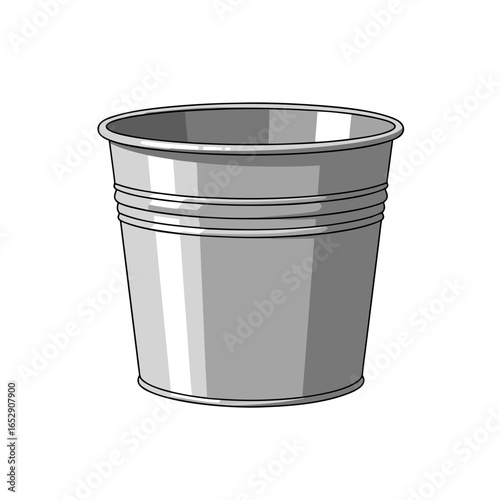 Monochrome depiction of a galvanized bucket with bands under bright light exposure
