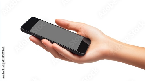 Wallpaper Mural Closeup of a Hand Holding a Black Smartphone Against a White Background Torontodigital.ca