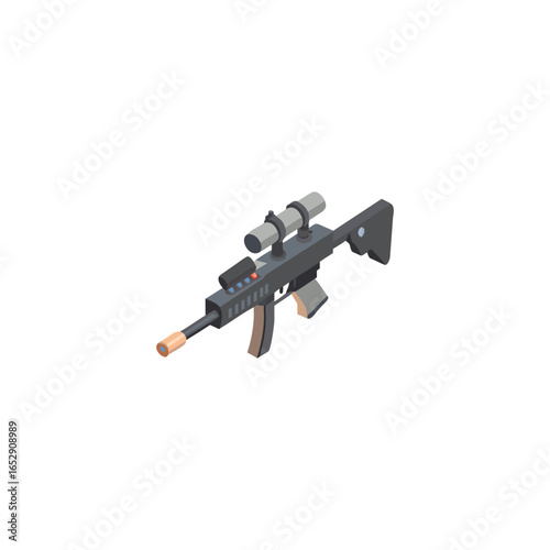 Isometric assault rifle with scope isolated on white background for games